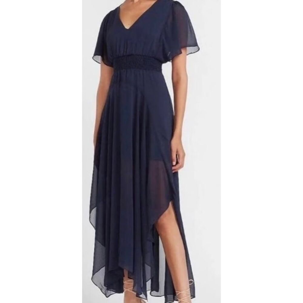 NWT Express Jagged Hem Sheer Flutter Sleeve Dress Women's Size S